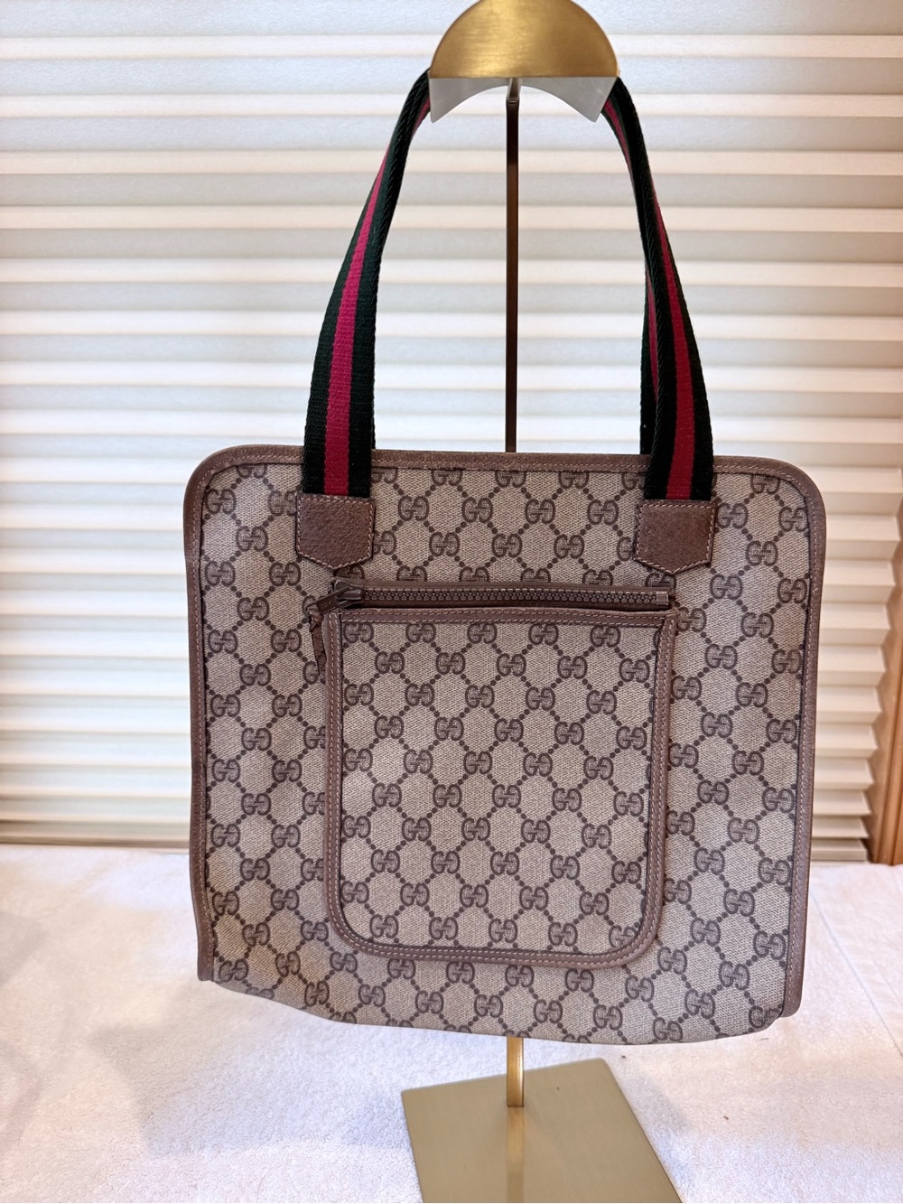 Gucci Brown GG Supreme Canvas Tote Bag with Web Straps